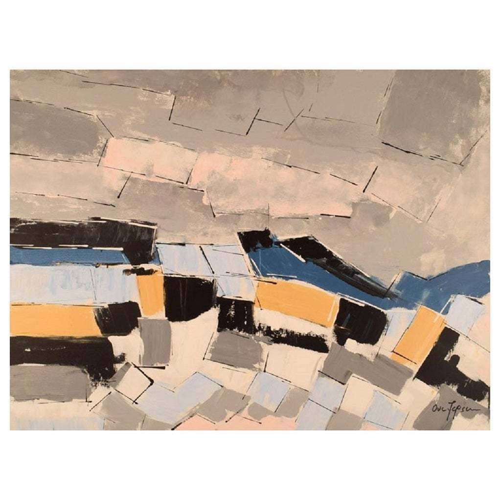 Ove Jepsen (B. 1934) Listed Danish Artist Acrylic/Canvas Abstract Landscape