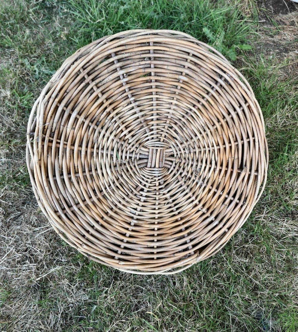 Large Round French Antique Wicker Bread Basket photo for sale
