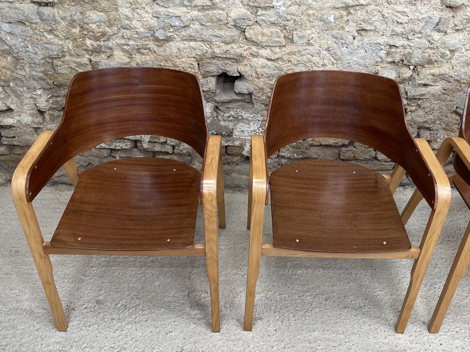 1495.0 Set Of Four Mid Century Modern Wood Dining Chairs. Set Of 4 Chairs Plywood And Beach  And Ply Wood Bentwood Chairs 1950s photo