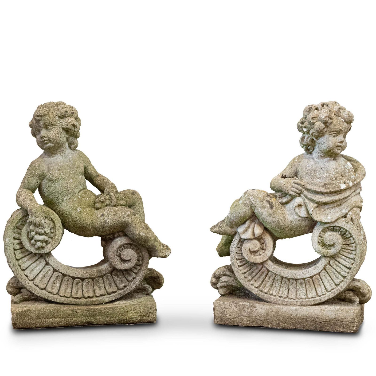 Reclaimed Pair Of Carved Cherub Statues | Garden Putti