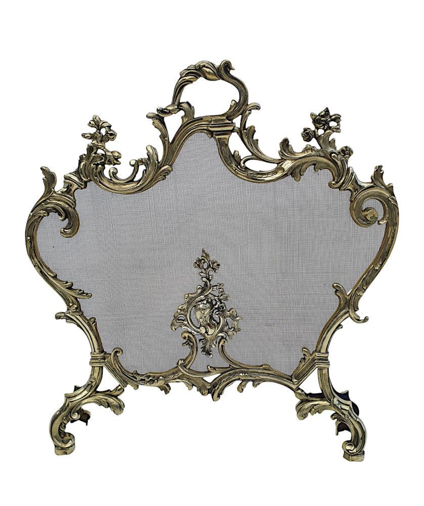 An Elegant 19th Century Brass Fire Screen In The Rococo Manner