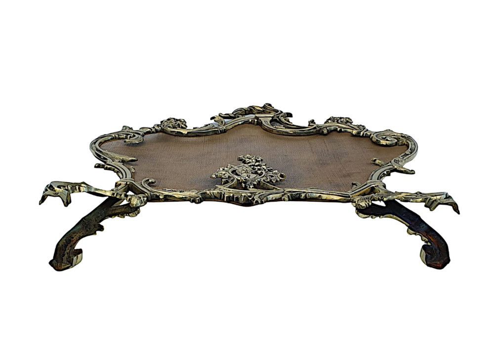 An Elegant 19th Century Brass Fire Screen In The Rococo Manner photo 1642.7437