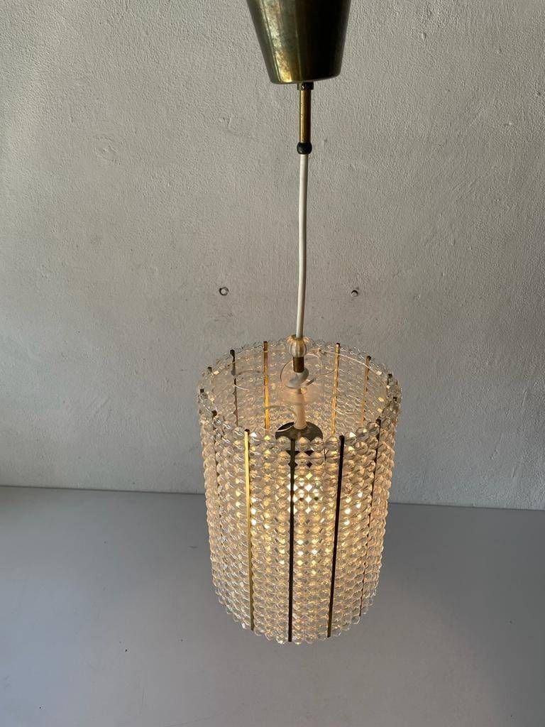 Cylinder Design Lux Pendant Lamp By Palwa With Glass Stones, 1960s, Germany photo for sale