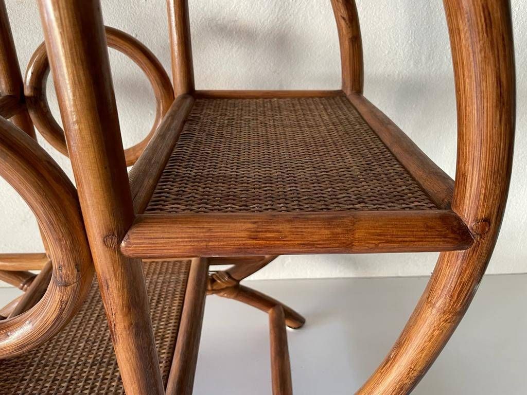 photo for sale Mid Century Modern Italian Circle Design Bamboo Flower Stand With 4 Flowerpot Space, 1960s, Italy
