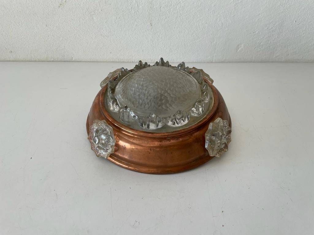 Exceptional Italian Art Deco Copper And Glass Flush Mount Ceiling, 1970s, Italy