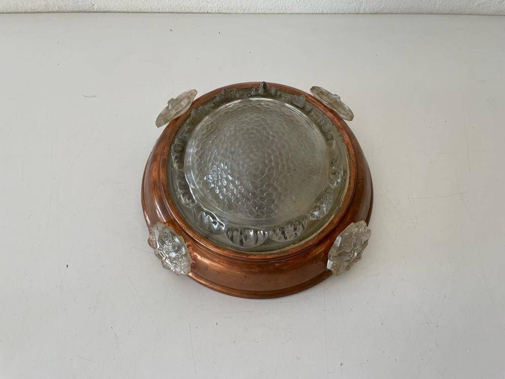 Exceptional Italian Art Deco Copper And Glass Flush Mount Ceiling, 1970s, Italy photo for sale