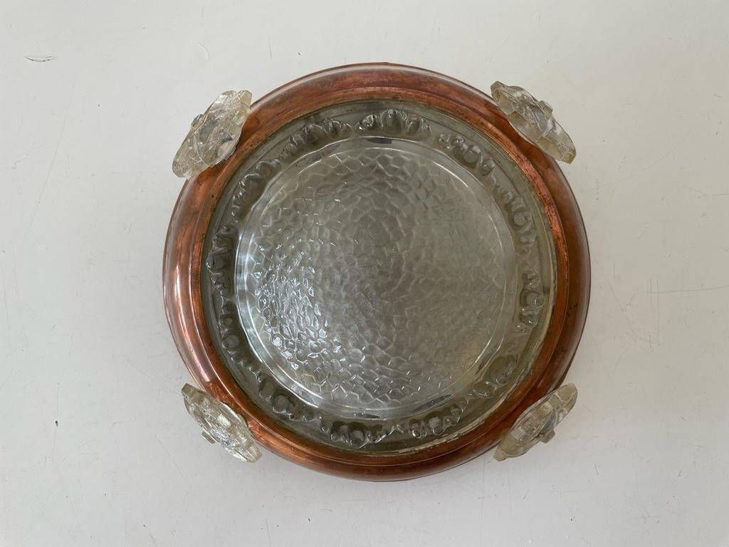 Exceptional Italian Art Deco Copper And Glass Flush Mount Ceiling, 1970s, Italy photo vintage