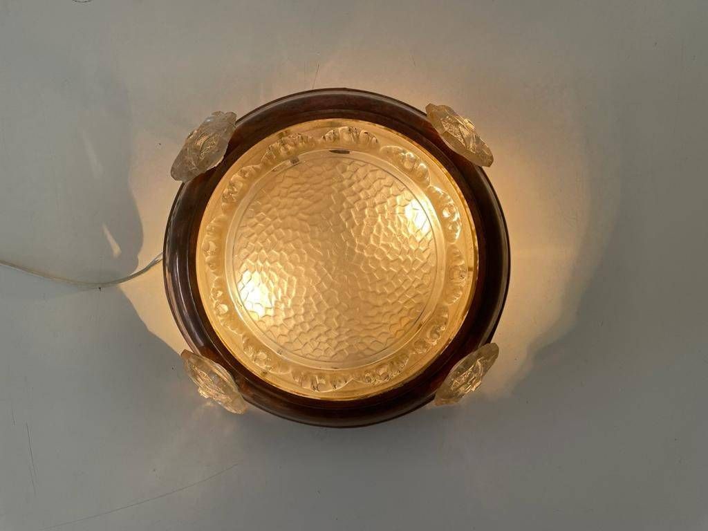 photo furniture Exceptional Italian Art Deco Copper And Glass Flush Mount Ceiling, 1970s, Italy