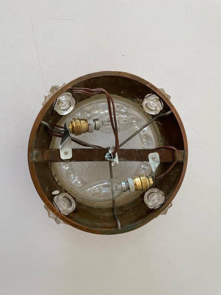 photo for sale Exceptional Italian Art Deco Copper And Glass Flush Mount Ceiling, 1970s, Italy