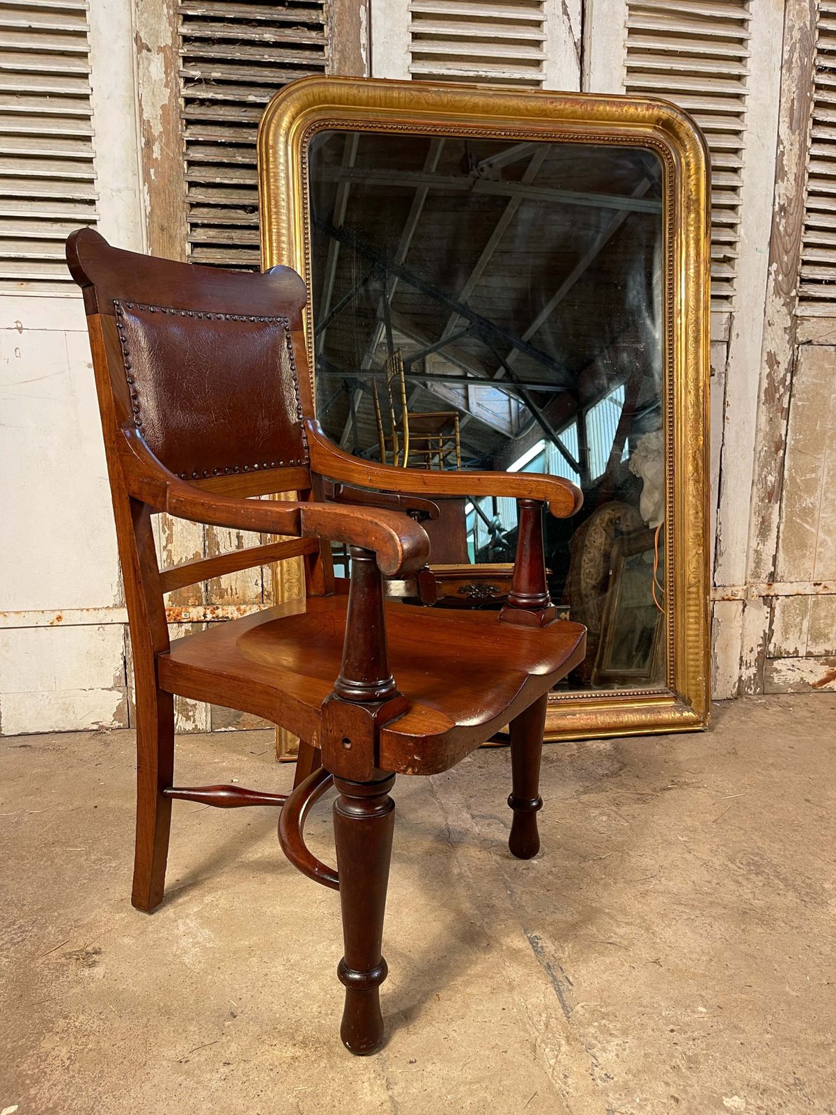 Antique English Walnut Library Clerks Desk Chair Circa 1890