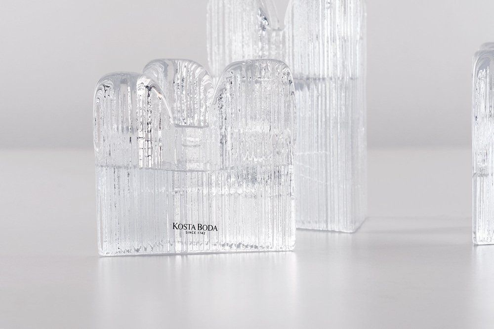 Textured Ice Effect Glass Candleholders From Kosta Boda, Sweden, Set Of 3 photo for sale