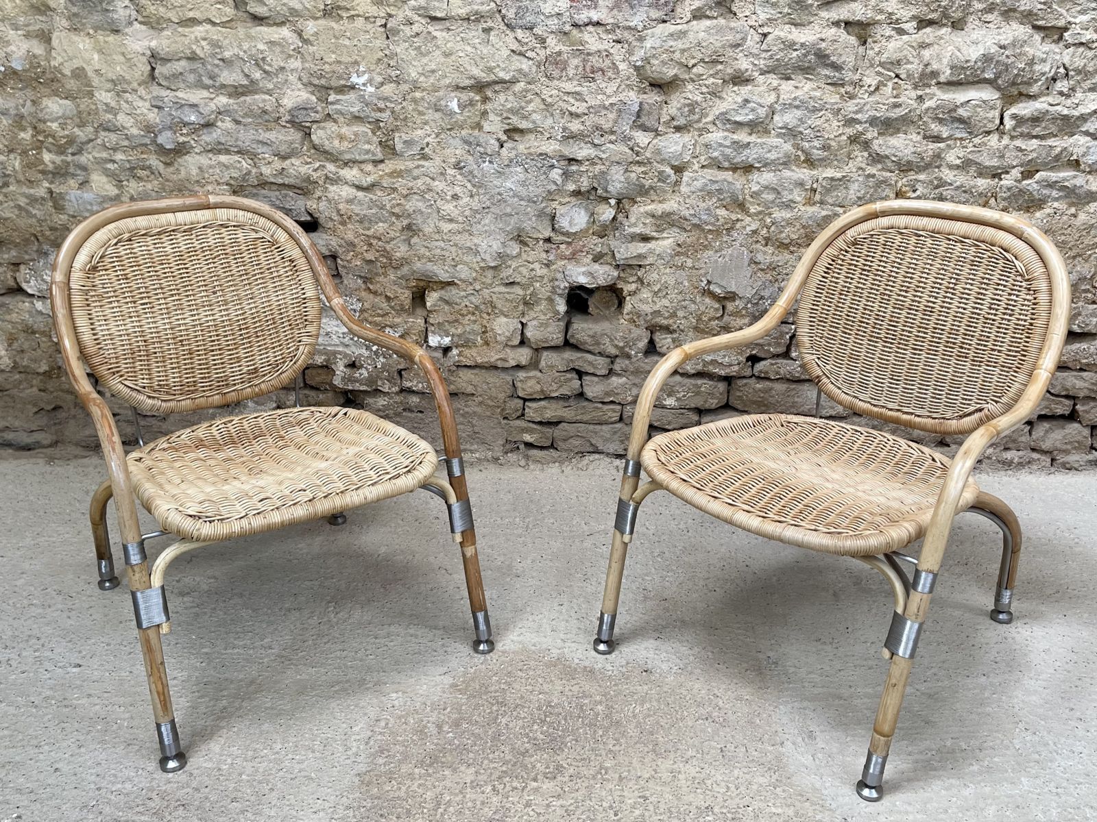 Vintage Ikea Garden Patio Chairs Chair Mats Theselius Rattan And Steel Armchair Bedroom Chair Pair. photo furniture