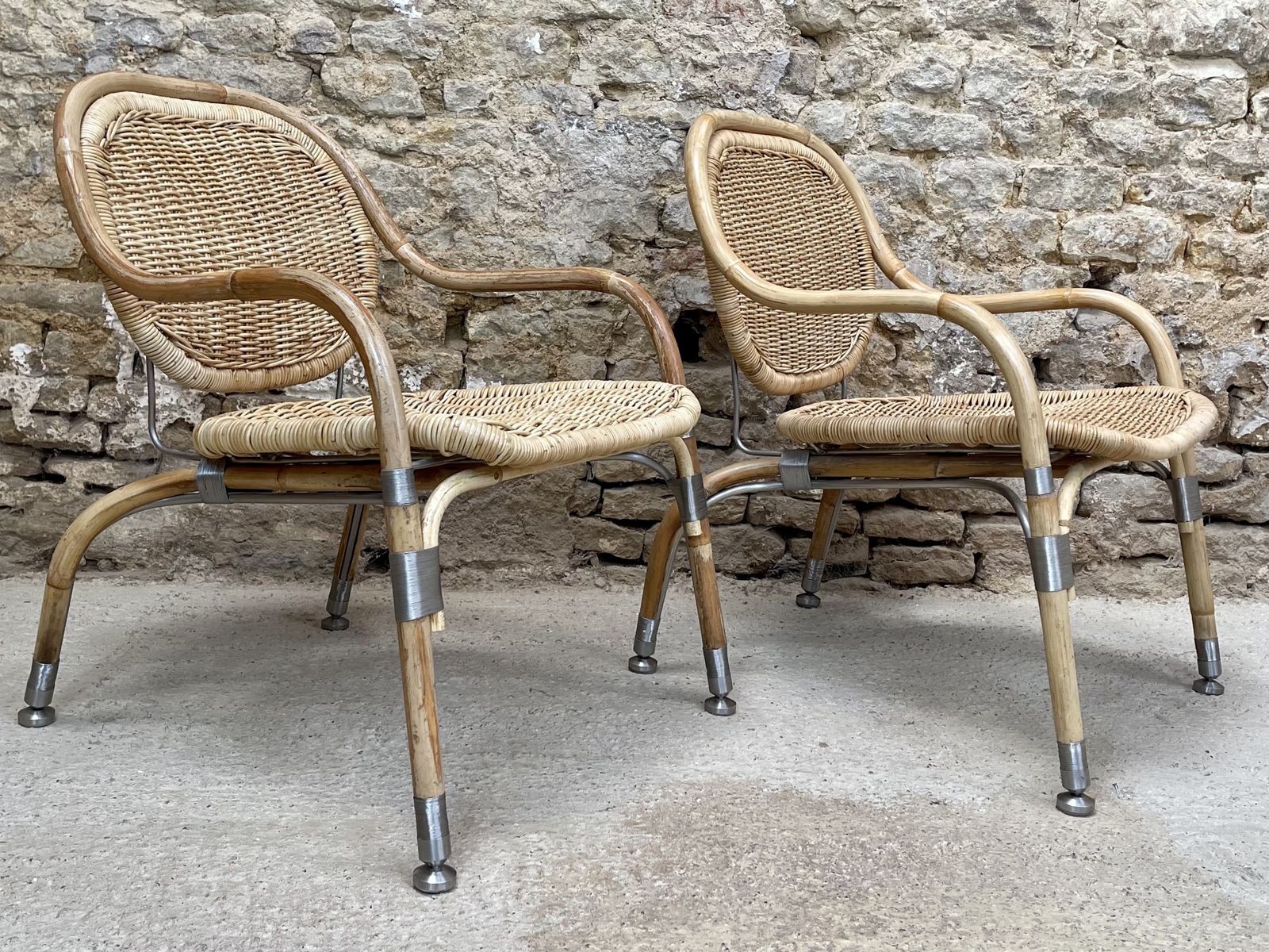 photo for sale Vintage Ikea Garden Patio Chairs Chair Mats Theselius Rattan And Steel Armchair Bedroom Chair Pair.