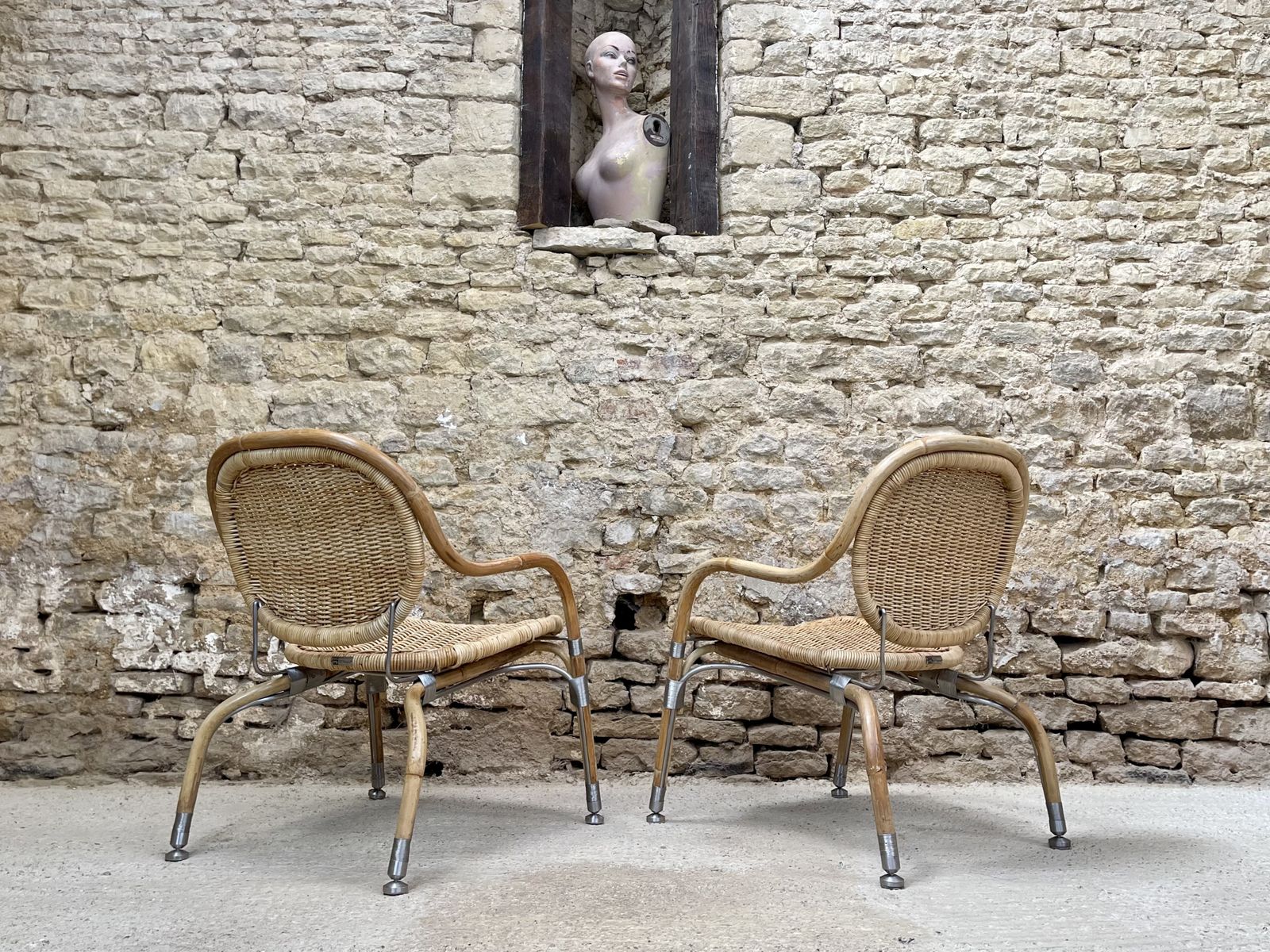 photo buy Vintage Ikea Garden Patio Chairs Chair Mats Theselius Rattan And Steel Armchair Bedroom Chair Pair.