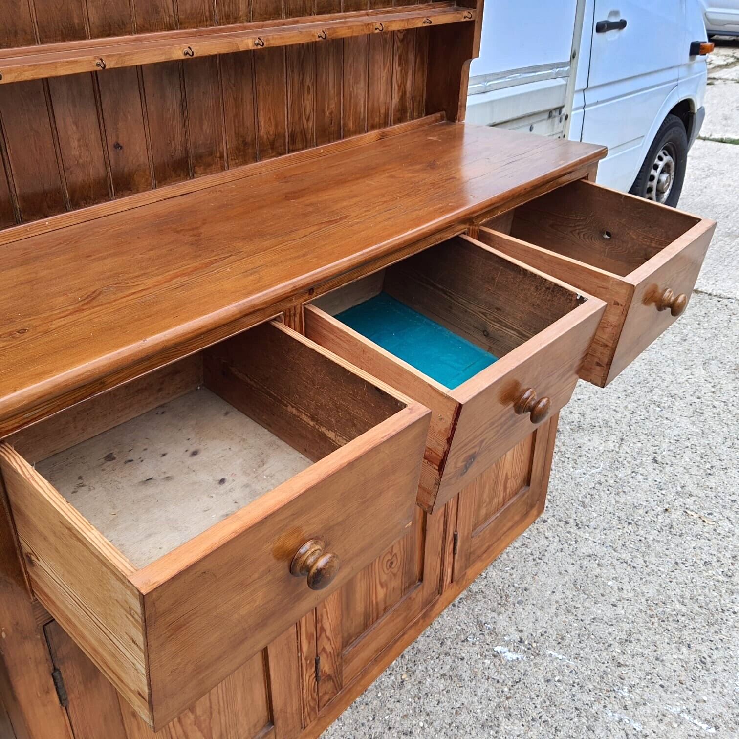 20thc Very Large Waterfall Dresser Shelves Cupboard Cabinet Drawers Kitchen photo vinterior