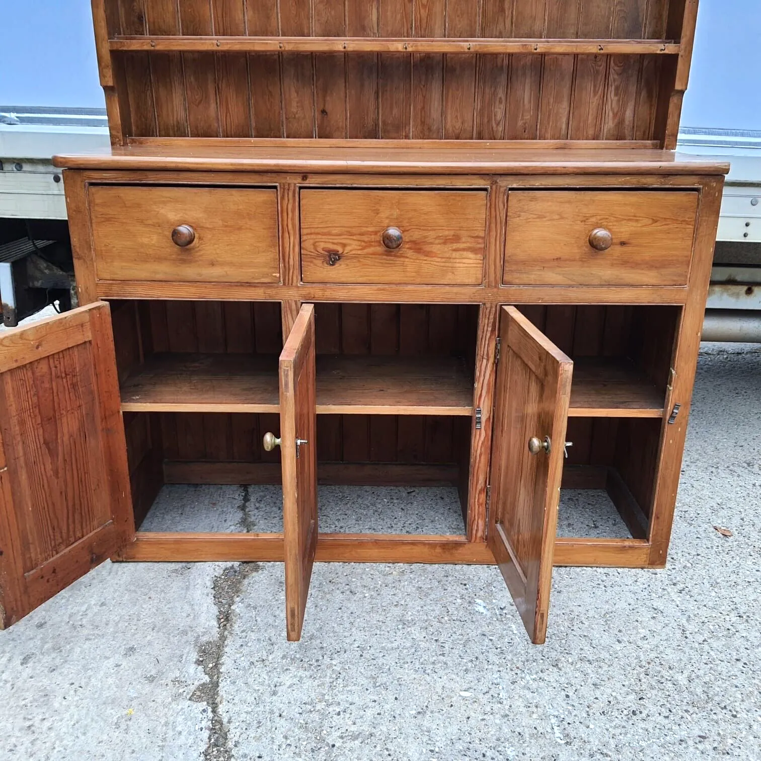 20thc Very Large Waterfall Dresser Shelves Cupboard Cabinet Drawers Kitchen photo vintage