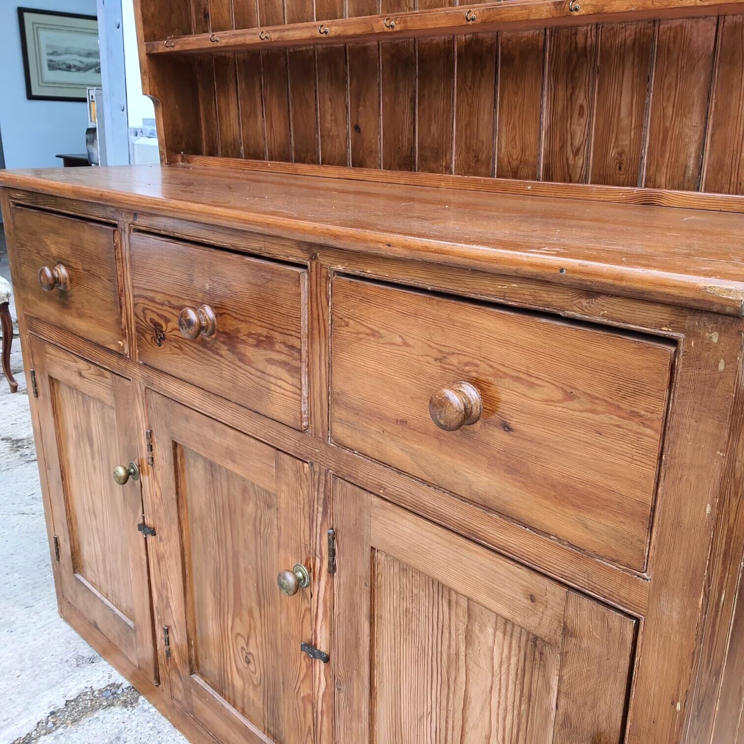Furniture 20thc Very Large Waterfall Dresser Shelves Cupboard Cabinet Drawers Kitchen photo