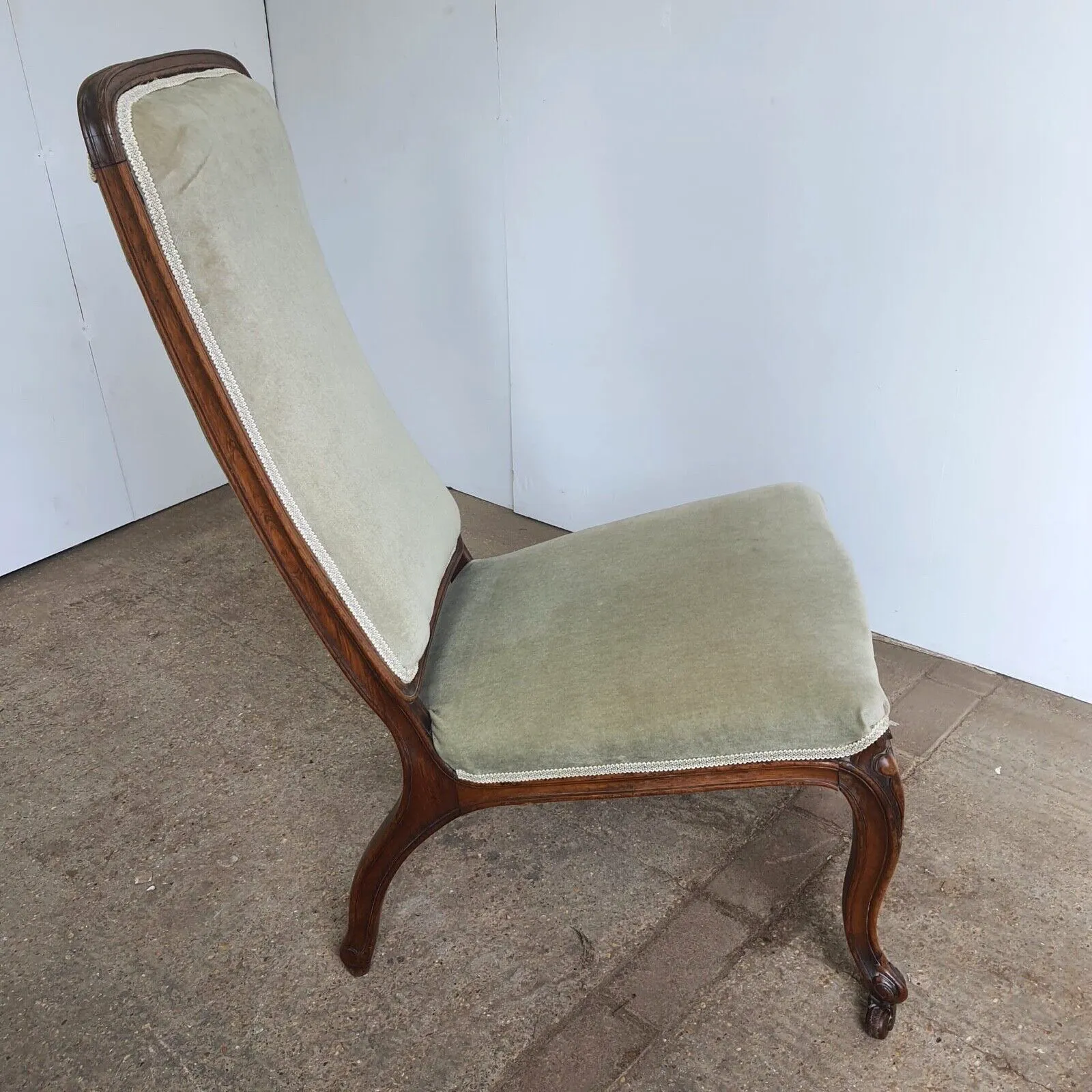 Antique Edwardian Open High Back Upholstered Nursing Chair Cabriole Legs Castors photo vinterior