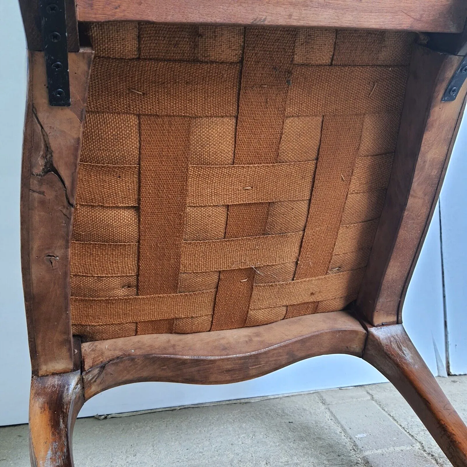 Furniture Antique Edwardian Open High Back Upholstered Nursing Chair Cabriole Legs Castors photo
