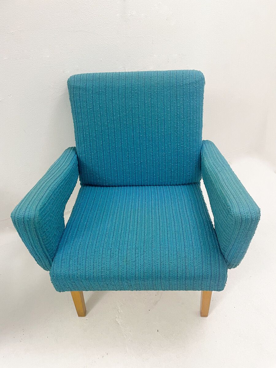 Pair Of Blue Mid Century Modern Armchairs photo for sale