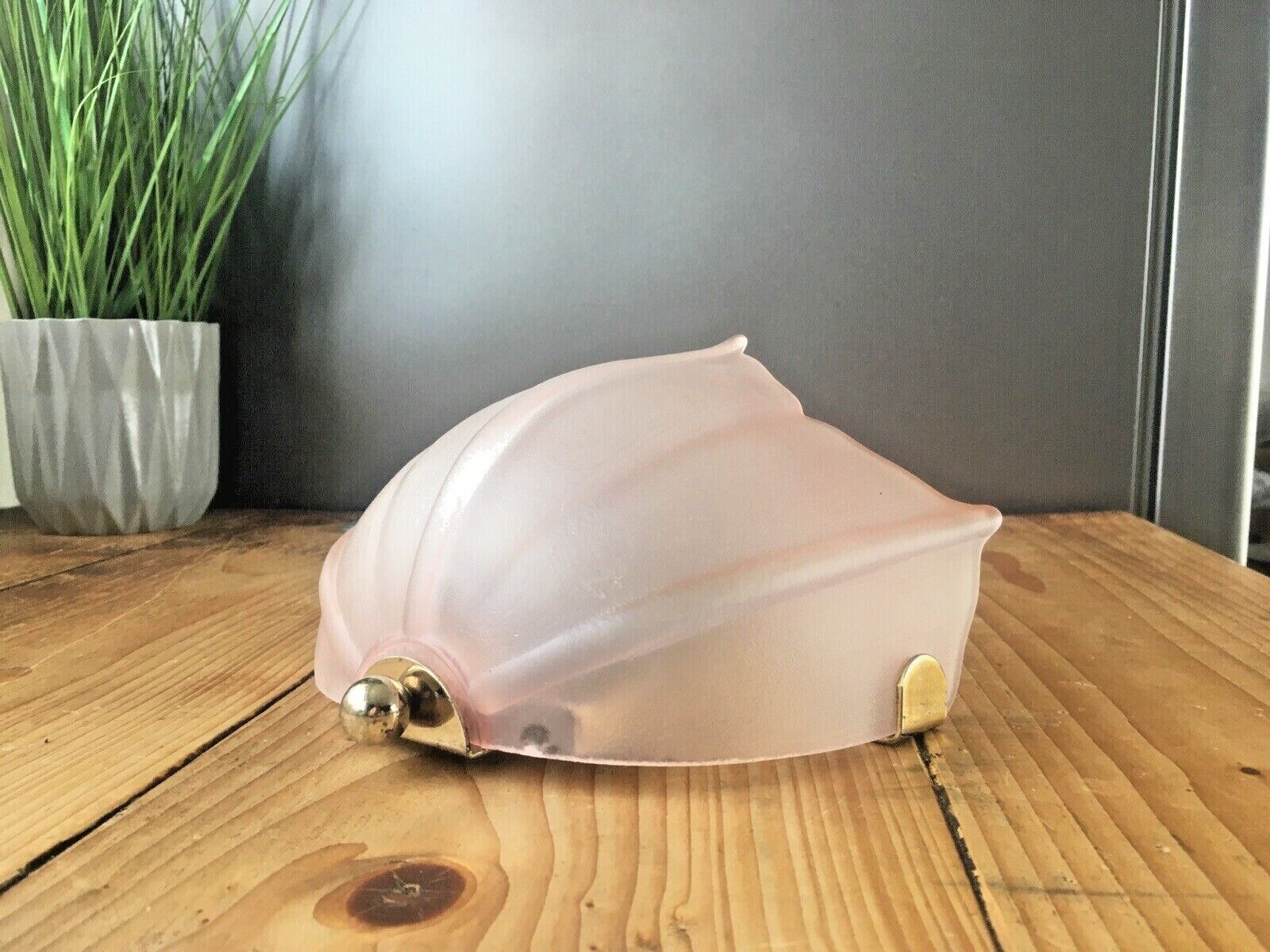 Vintage 1970's Bhs Pink Frosted Lotus Flower Art Deco Style Glass Wall Up Light photo for sale