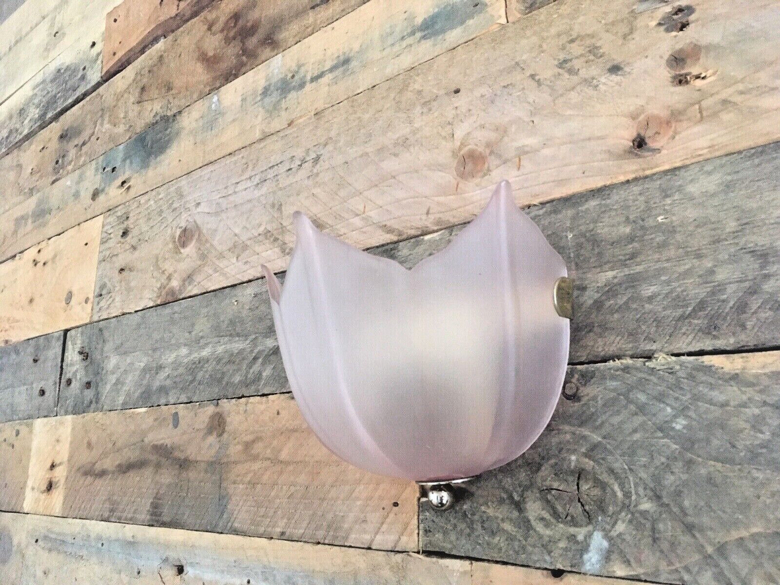 Lighting Vintage 1970's Bhs Pink Frosted Lotus Flower Art Deco Style Glass Wall Up Light photo