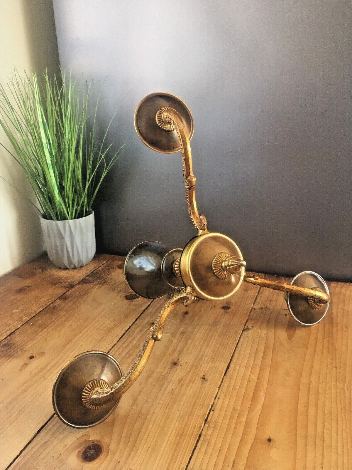 1950's French Regency Gilt Metal Toleware 3 Arm Chandelier Sconce Ceiling Light photo 250.0