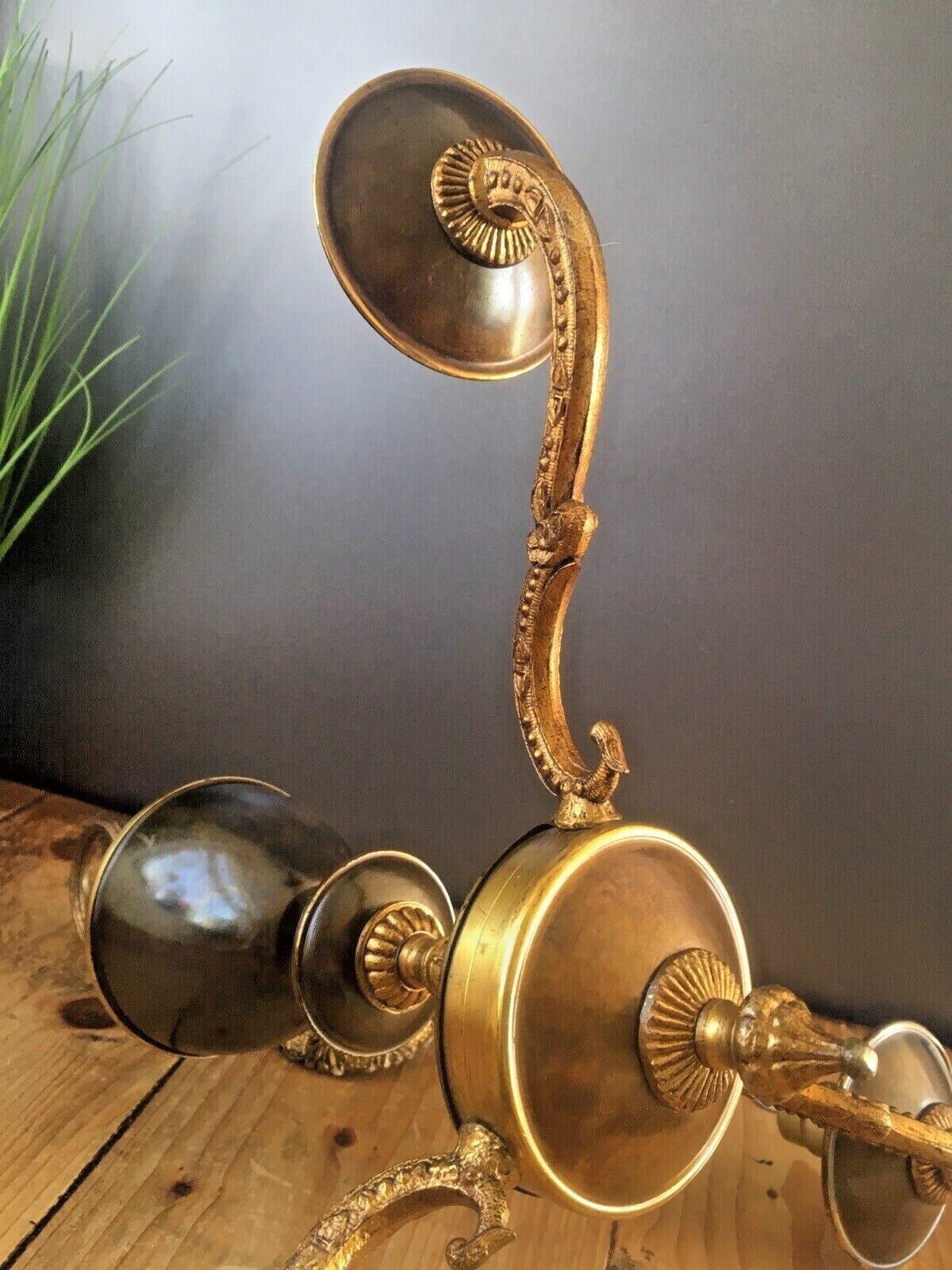 1950's French Regency Gilt Metal Toleware 3 Arm Chandelier Sconce Ceiling Light photo vinterior