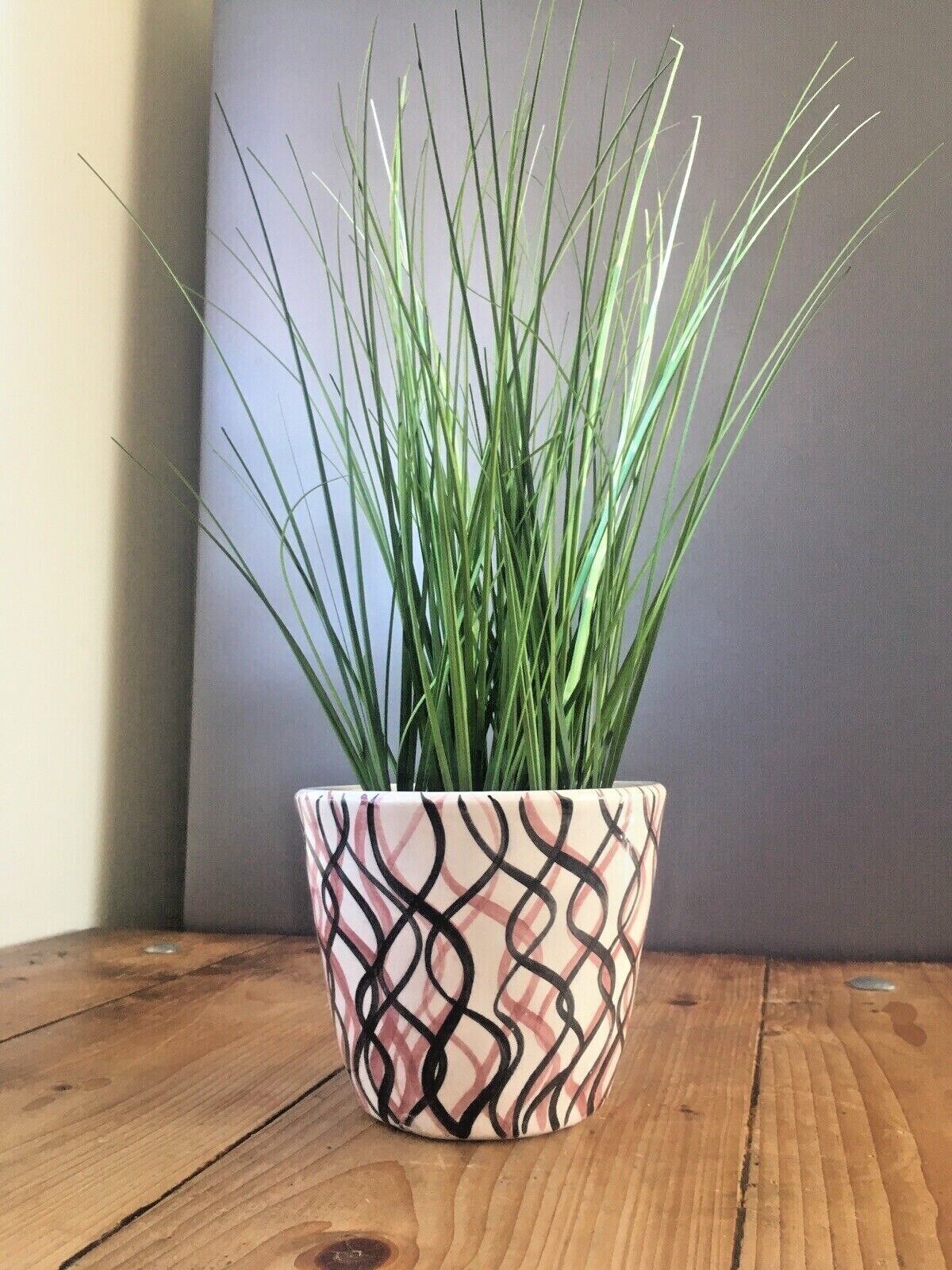 photo for sale Mid Century 50's 60's Squiggly Striped Pottery Planter Plant Pot Vintage Retro