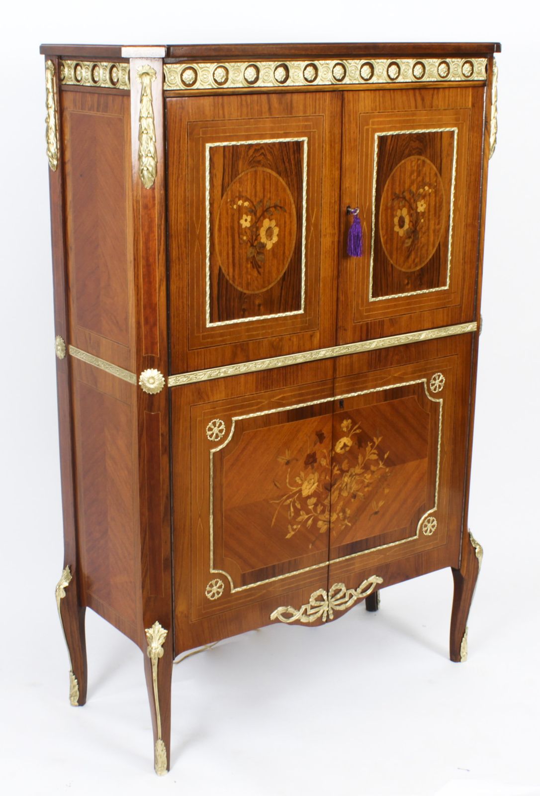 Vintage Meuble Francais Ormolu Mounted Burr Walnut Cocktail Cabinet 20th Century