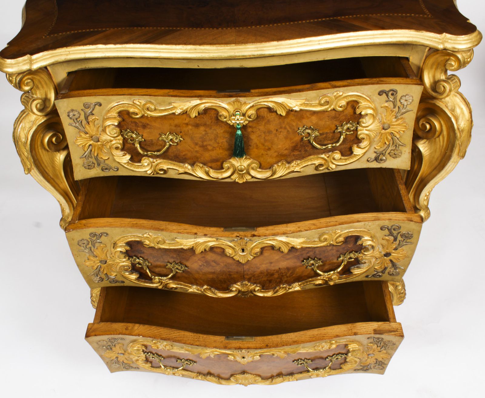 14500.0 Antique Pair Venetian Walnut And Giltwood Commodes 19th C photo