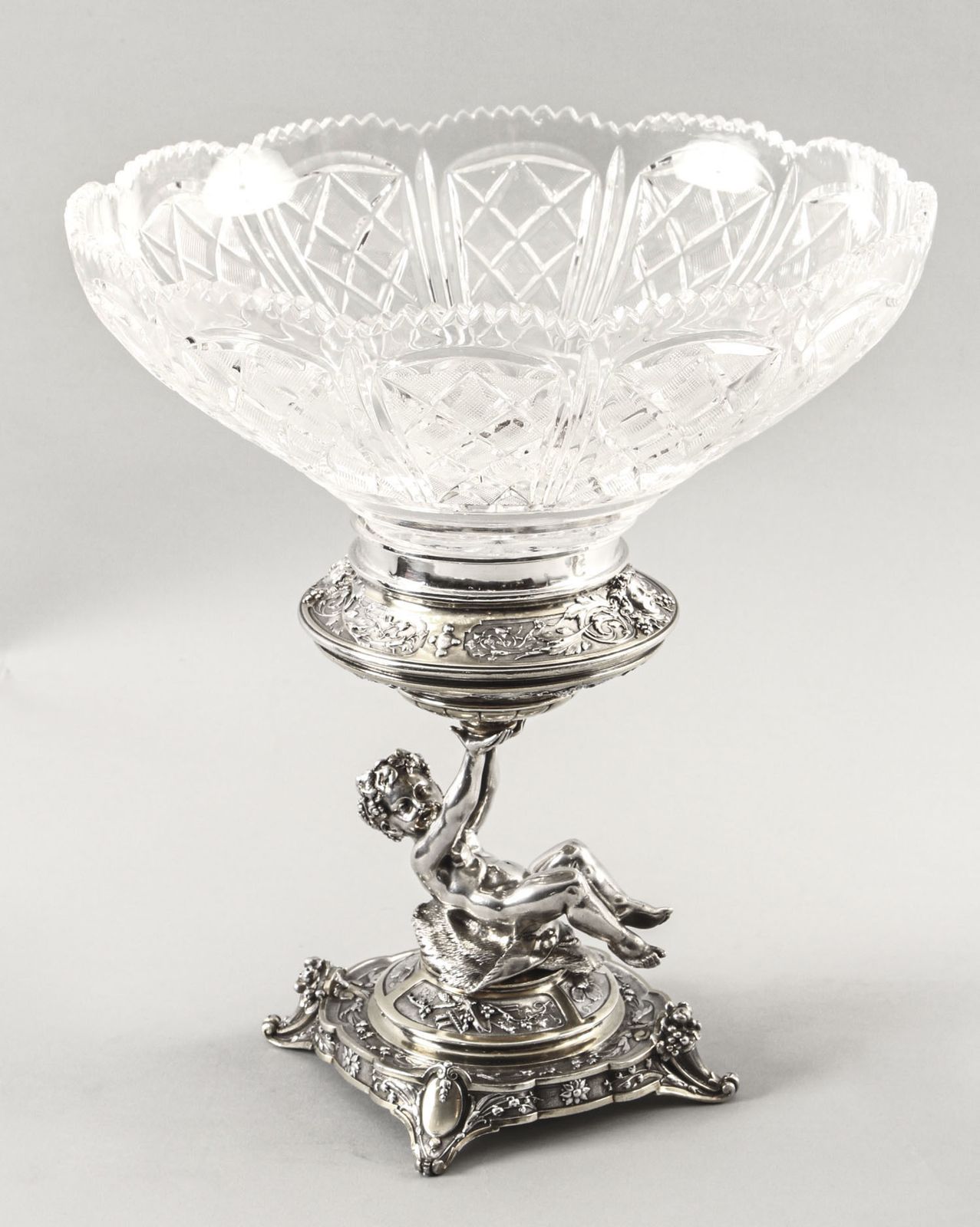 Pair English Victorian Silver Plate & Cut Glass Centrepieces 1883 19th C photo for sale