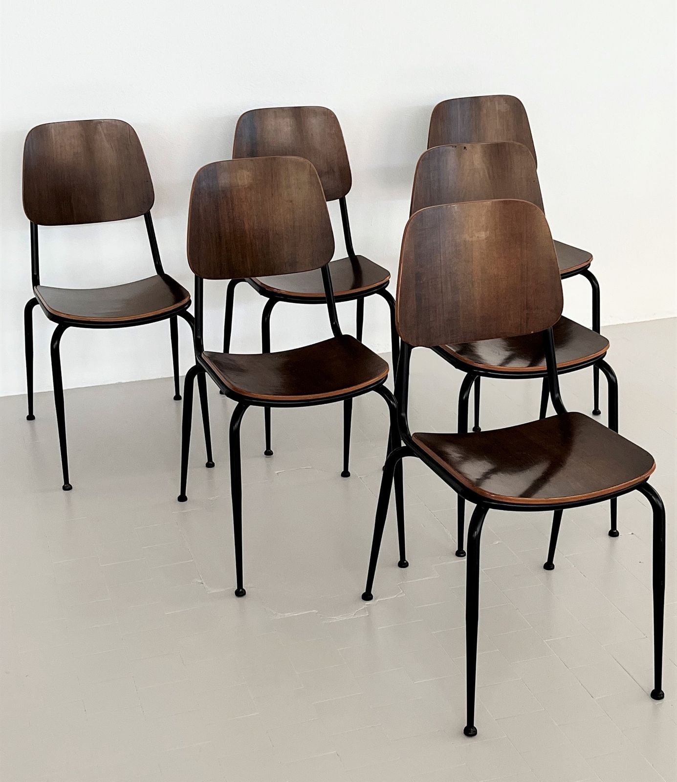 Italian Midcentury Plywood Nutwood Chairs By Velca Legnano, 1960s photo for sale