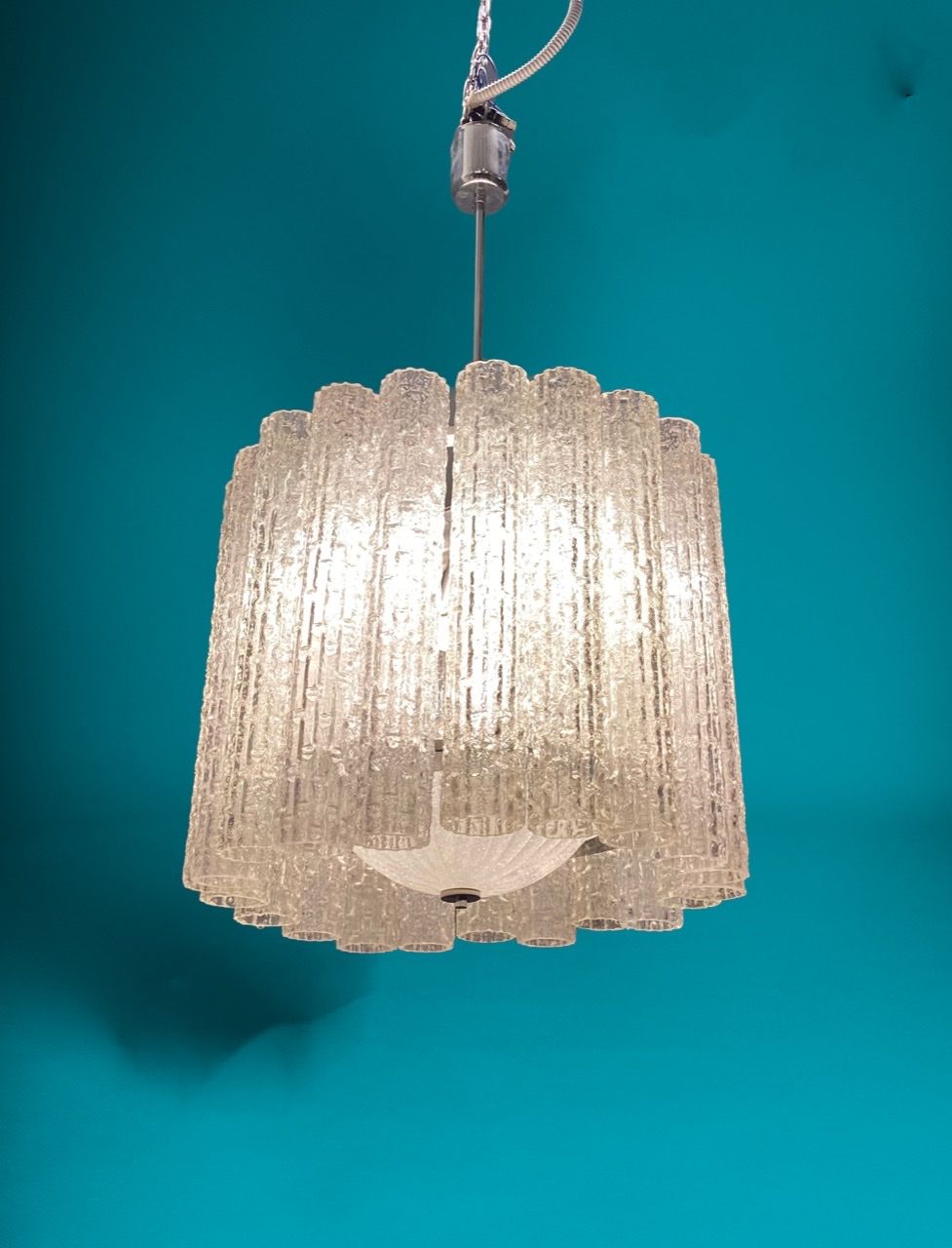 Large Italian Midcentury Murano Glass Tube Chandelier By Toni Zuccheri photo vinterior