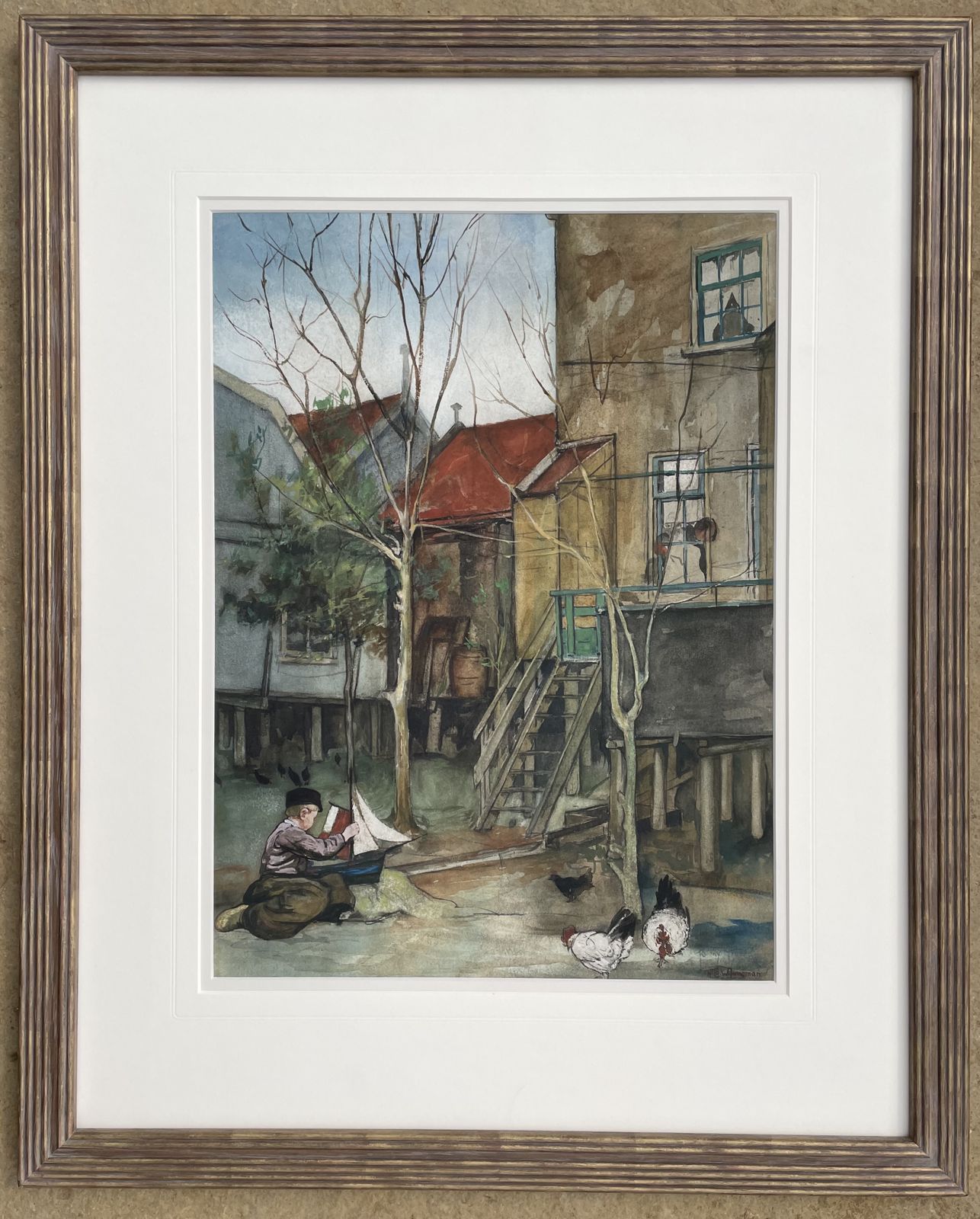 The Toy Boat   Framed Watercolour By Nico Jungman