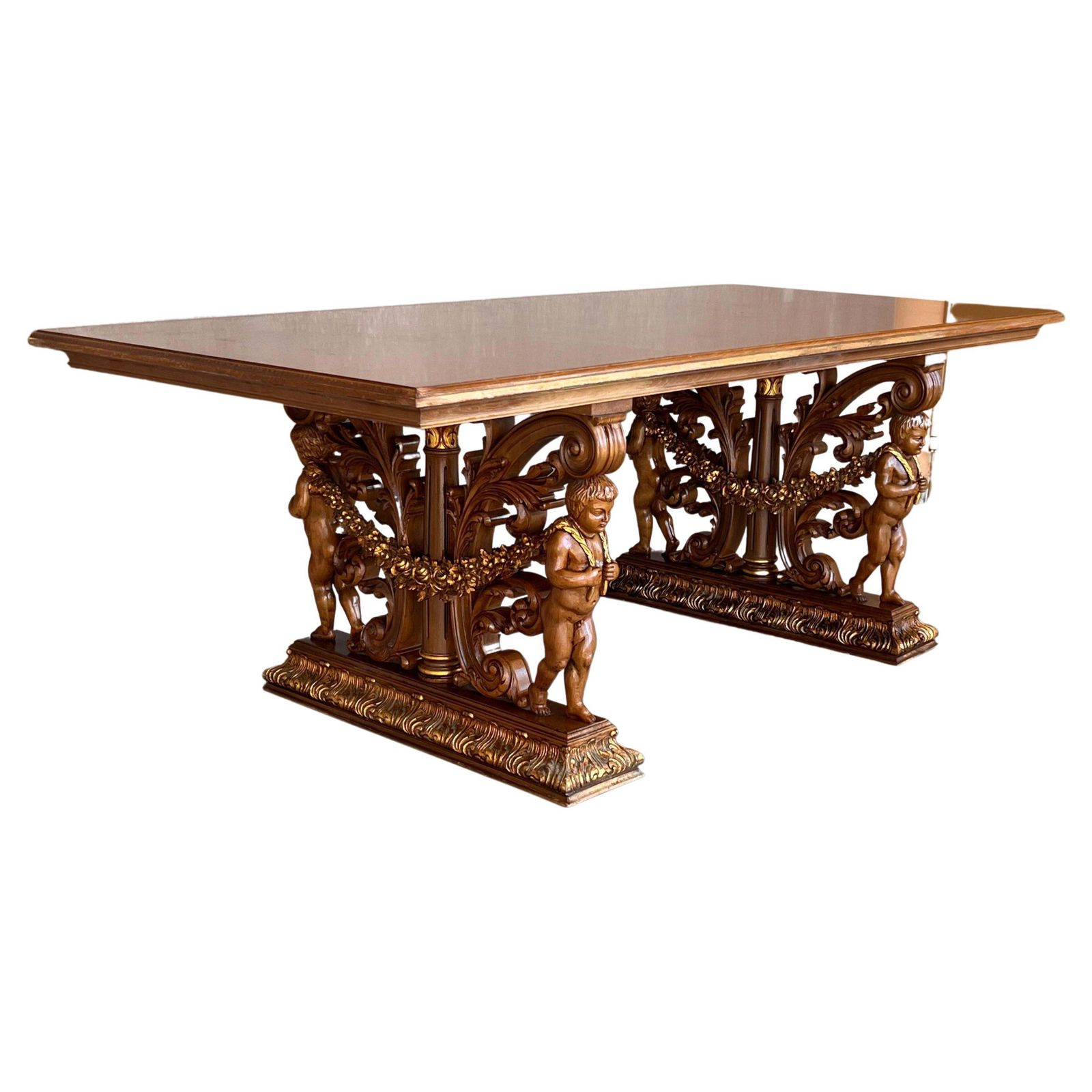 Early 20th Century French Carved Bleached Oak Marquetry Center Or Dining Table