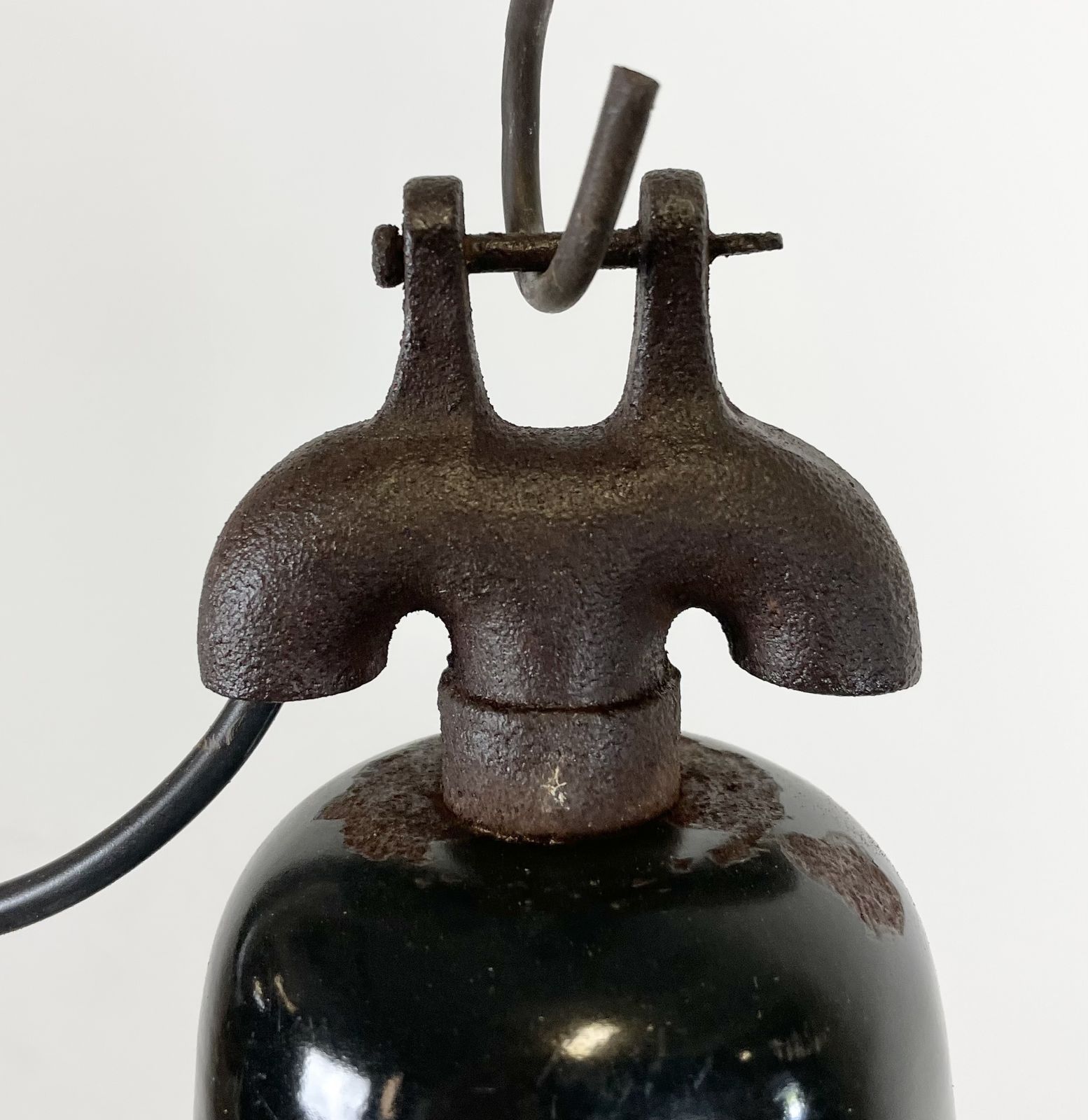 Industrial Black Enamel Factory Lamp With Cast Iron Top, 1950s photo 179.0