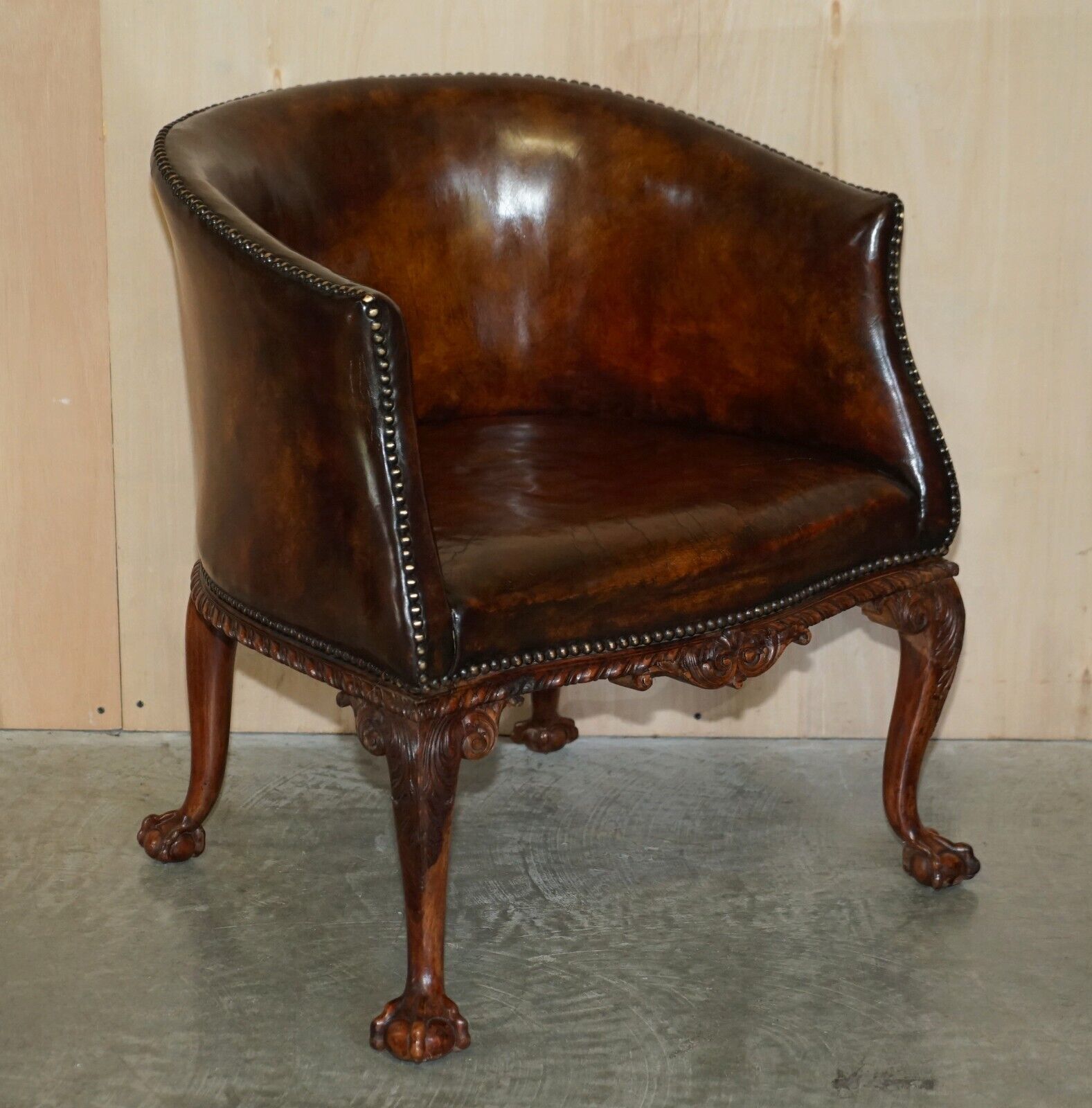 Furniture Important Pair Of Antique Thomas Chippendale Carved Claw & Ball Tub Armchairs photo