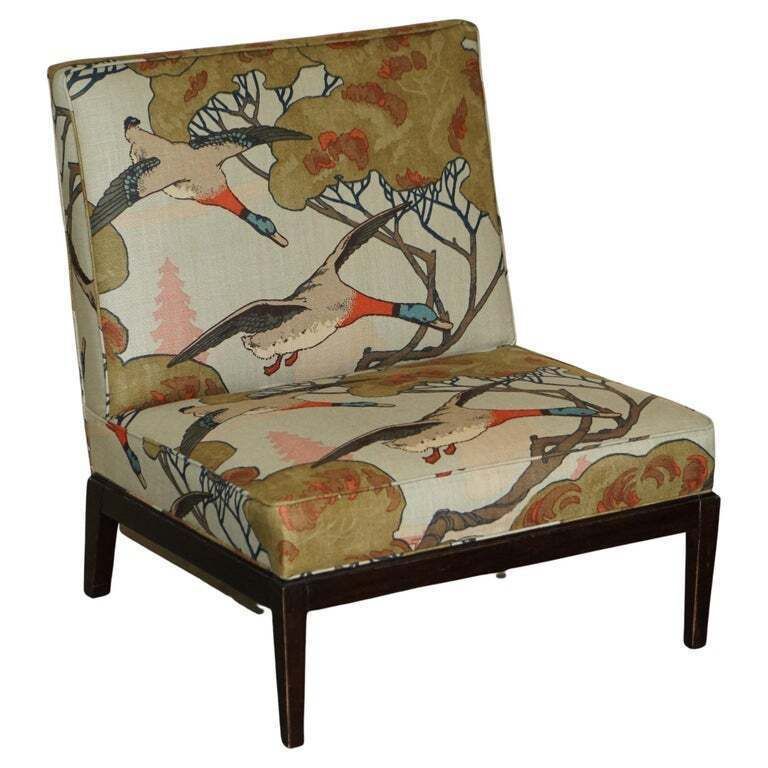 New Fabric George Smith Norris Armchair In Mulberry Flying Ducks Upholstery