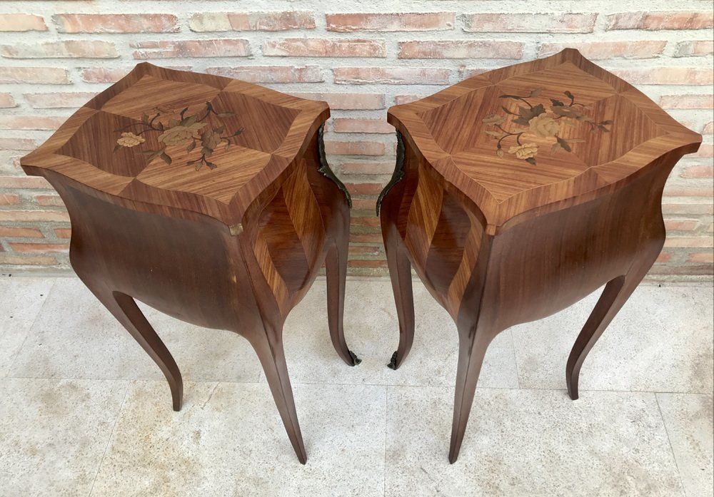 photo vinterior French Classic Louis Vx Style Marquetry Nightstands With Three Drawers, 1920s, Set Of 2