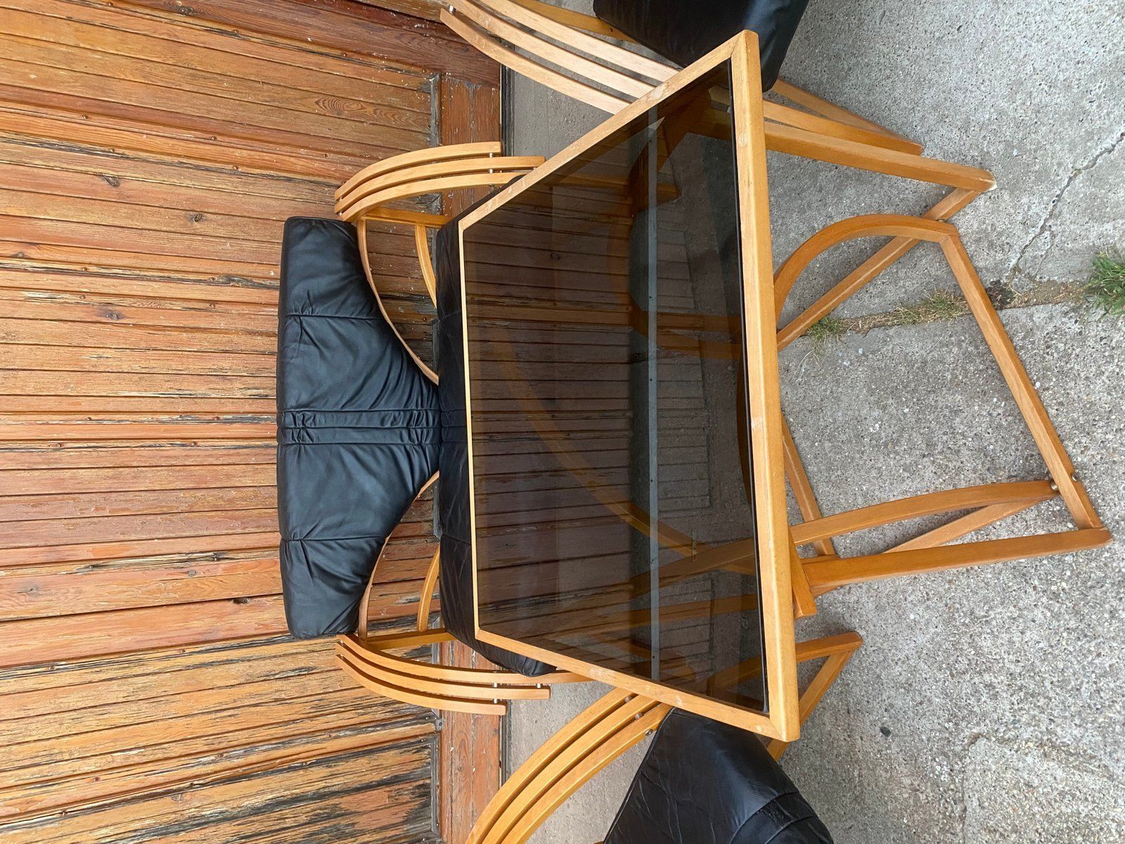 Mid Century Leather Sofa, Armchair And Table, Set Of 4 photo furniture