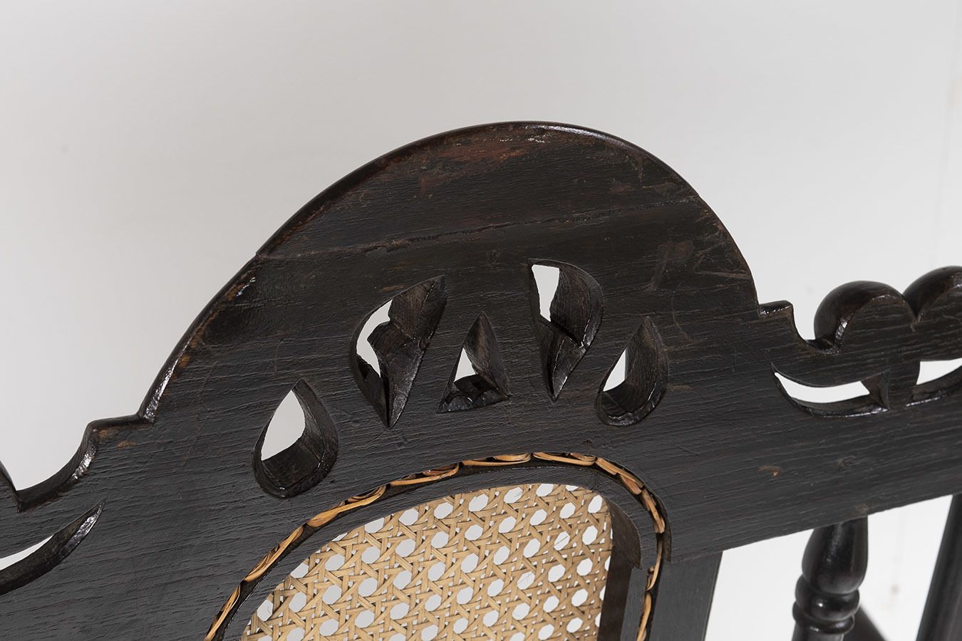 photo furniture 19thc Jacobean Renaissance Carved Oak High Back Cane 3 Seater Hall Bench Settee