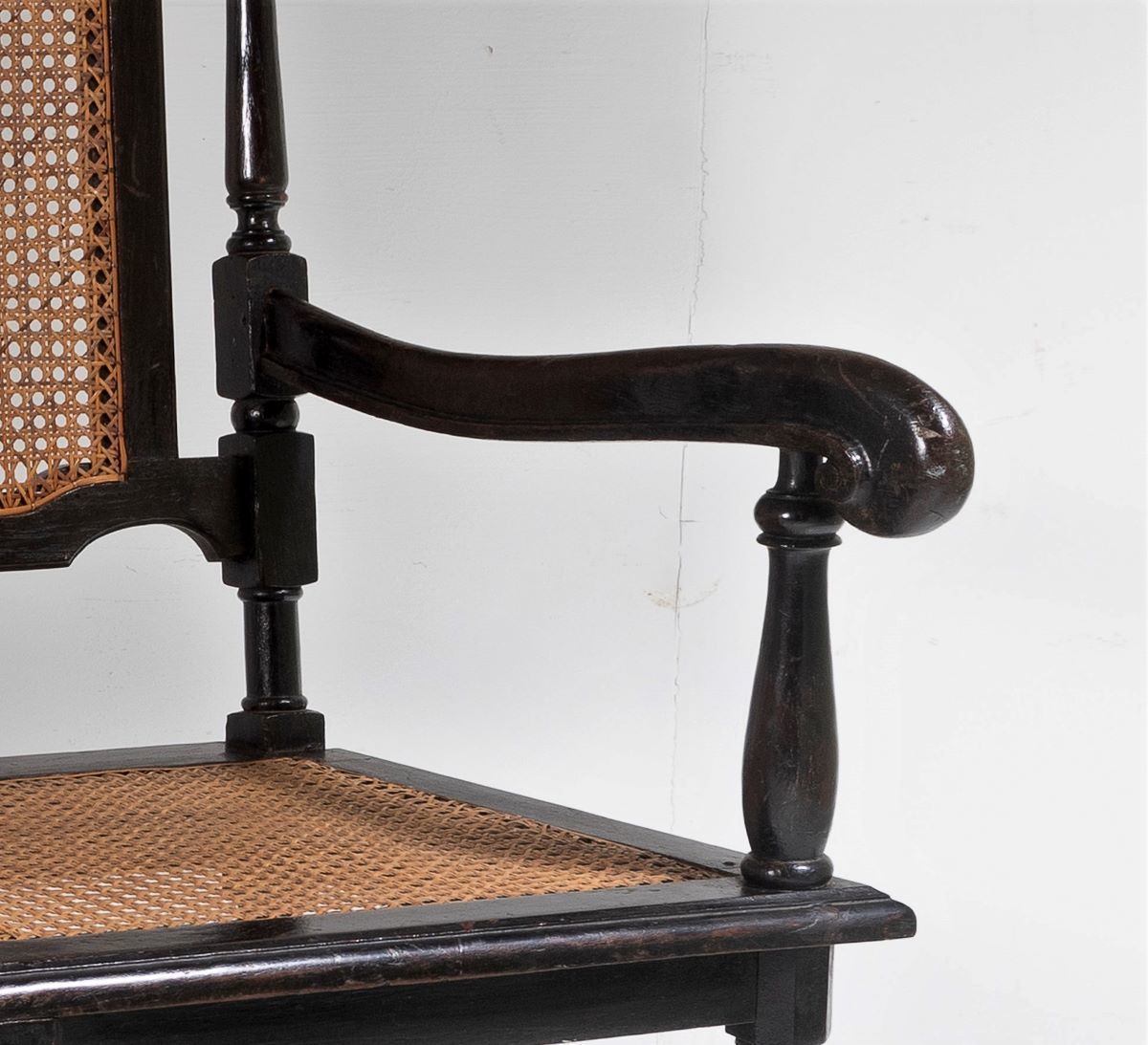 photo buy 19thc Jacobean Renaissance Carved Oak High Back Cane 3 Seater Hall Bench Settee