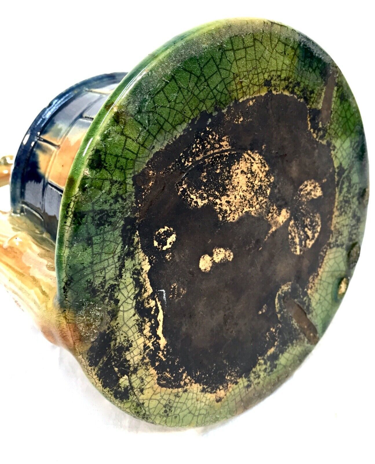 Antique Majolica Vase / Plant Pot In The Form Of A Well / Blue / Green / C.1930 photo buy