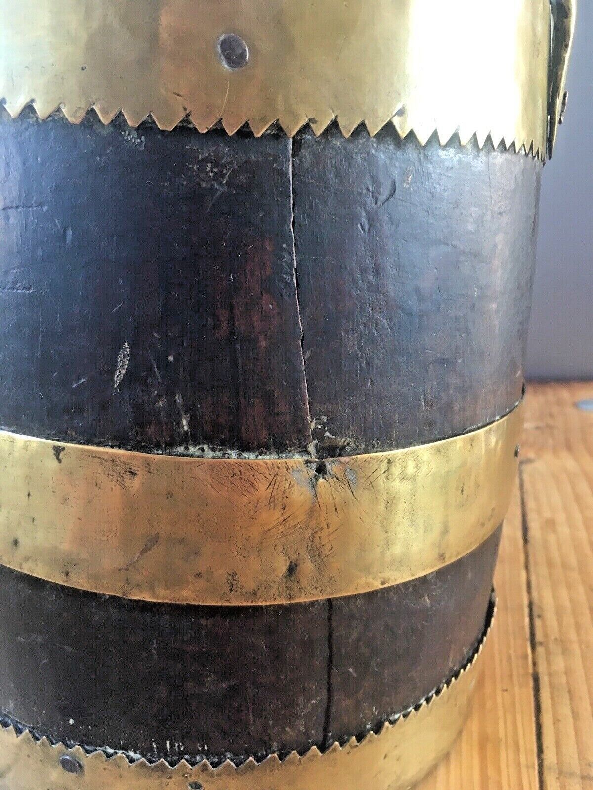 Unusual Antique Coopered Oak & Brass Grain Barrel Bucket Trench Art Military ? photo vinterior