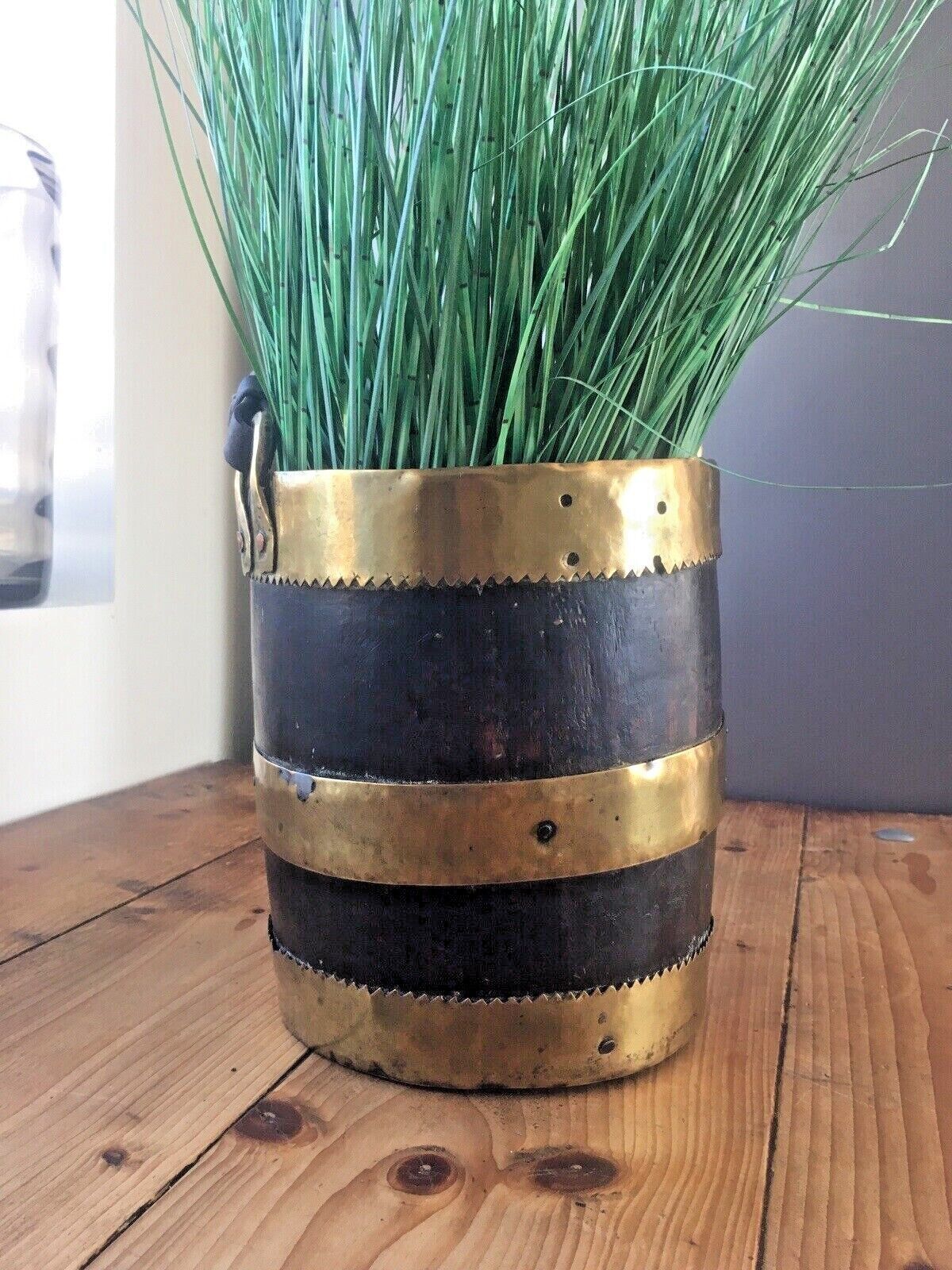 photo for sale Unusual Antique Coopered Oak & Brass Grain Barrel Bucket Trench Art Military ?