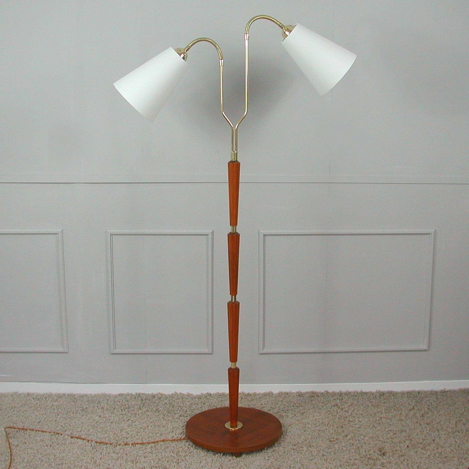 Swedish 1940s Teak & Brass Organic Modernist Floor Lamp photo furniture