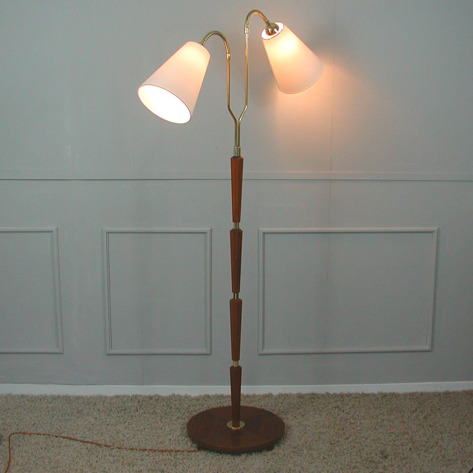 Swedish 1940s Teak & Brass Organic Modernist Floor Lamp photo 2370.0