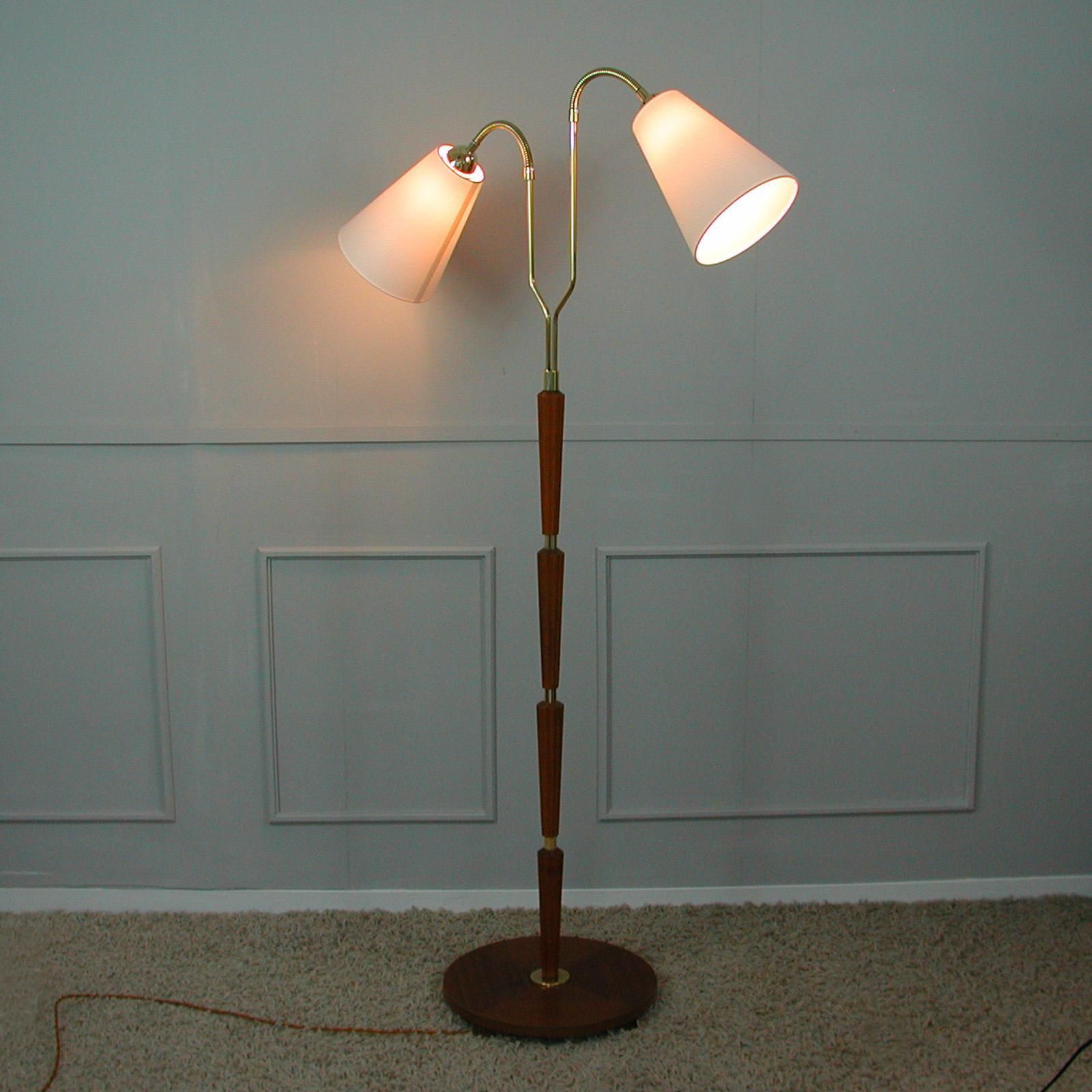 Swedish 1940s Teak & Brass Organic Modernist Floor Lamp photo buy