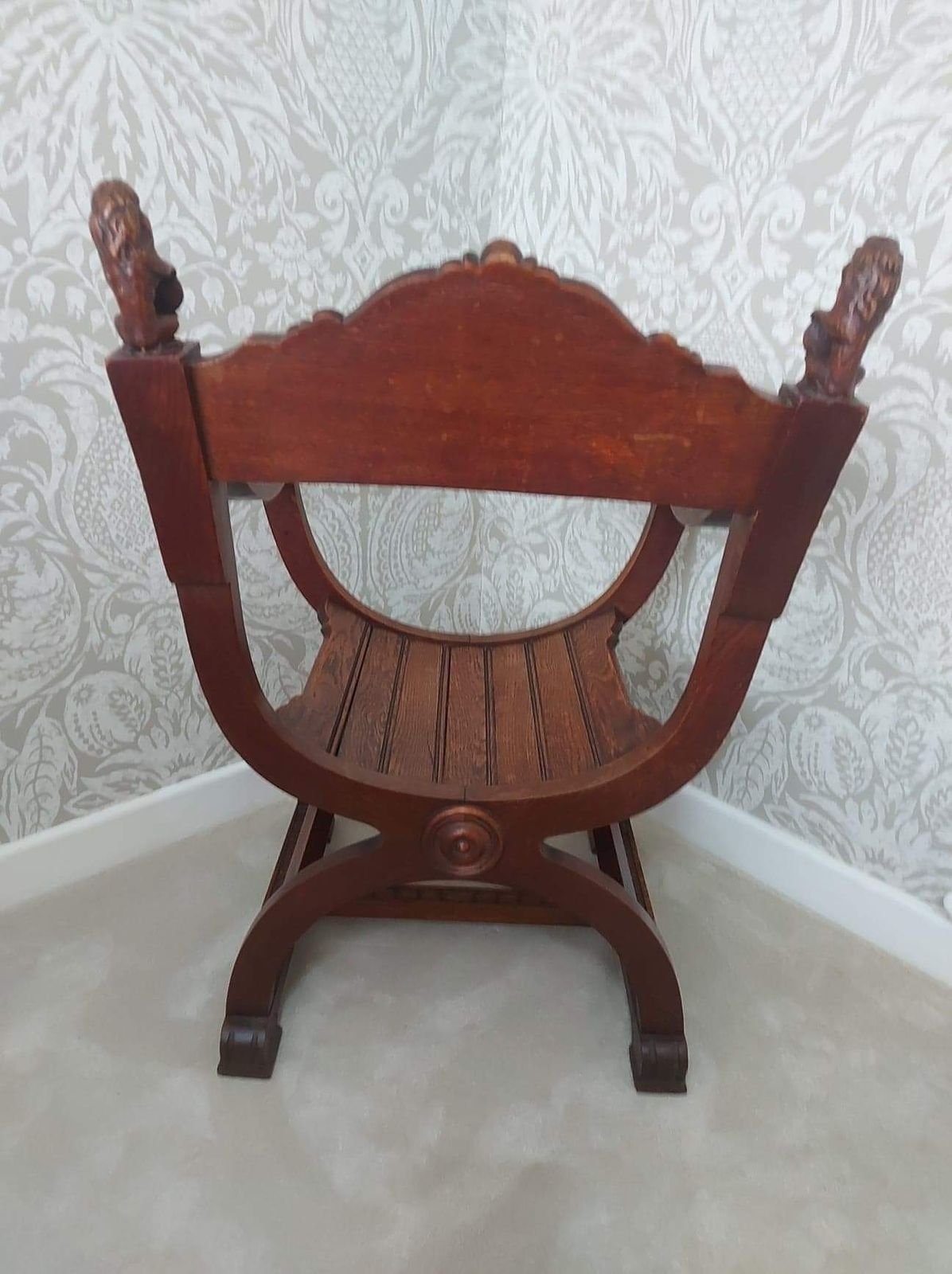 Antique 19th Century Oak Lion Shield Italian Dante Savonarola  Renaissance  Chairs photo buy